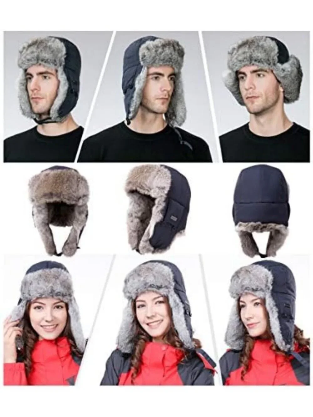 Cozy Winter Rabbit Fur Lined Russian Ushanka Earflap Trapper Hat - One Size
